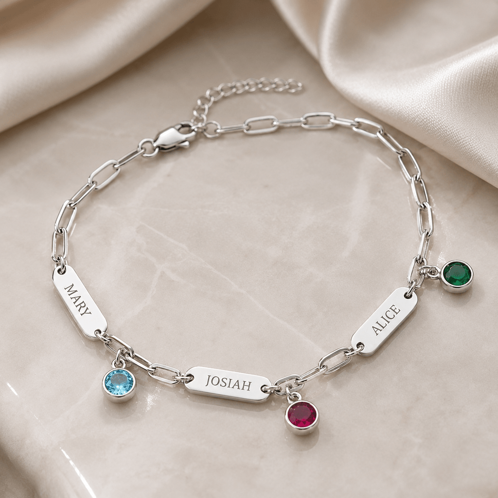 Pulsera personalizada con nombres y piedras de nacimiento - Moroveta