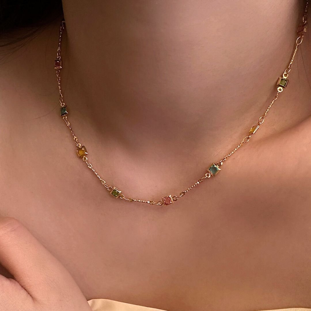 Set de collar con pulsera de cristales multicolores - Moroveta