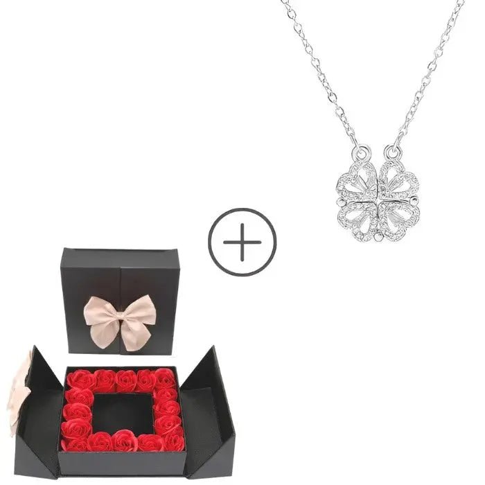 Set de collar con trébol + caja de rosas - Moroveta