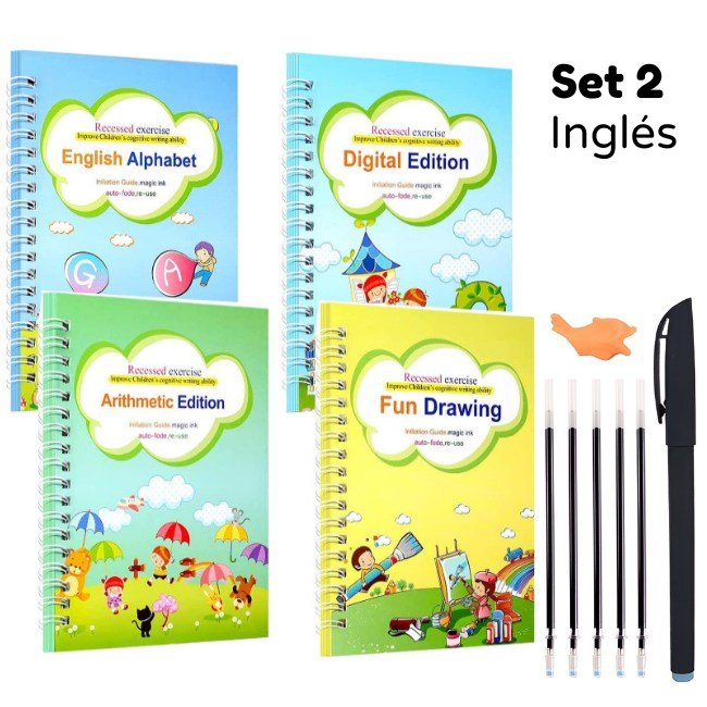 Set de libros de caligrafía con tinta mágica para niños - Moroveta