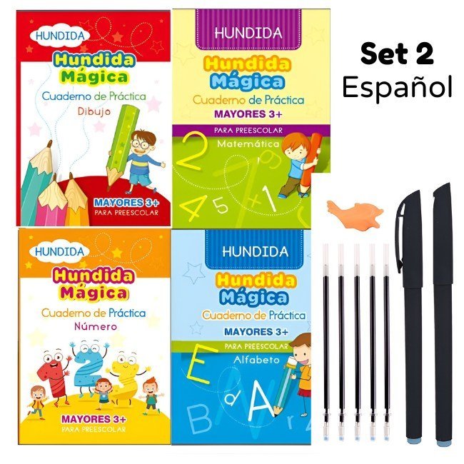 Set de libros de caligrafía con tinta mágica para niños - Moroveta