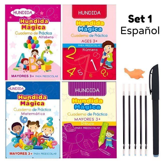 Set de libros de caligrafía con tinta mágica para niños - Moroveta