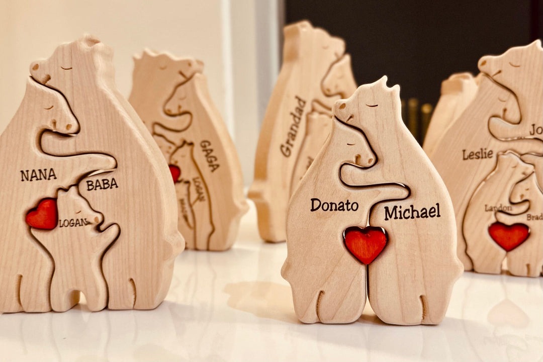 Familia de Osos de Madera Personalizable.