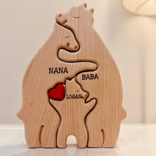 Cargar imagen en el visor de la galería, Un rompecabezas personalizable de la familia de osos de madera con palabras familiares: nana, baba y baba.
