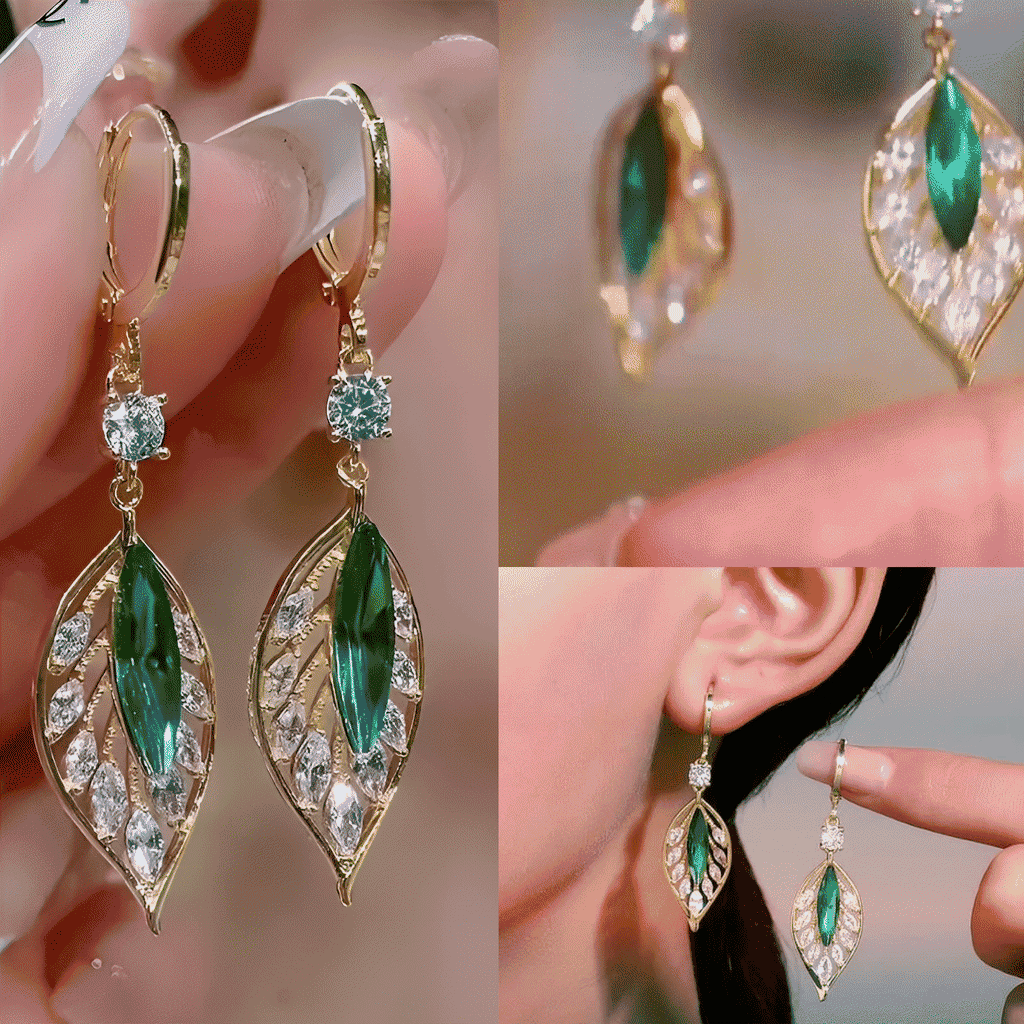 Aretes de cristal en forma de hoja
