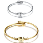 Women A-Z Initial Letter Love Heart Alphabet Name Cuff Bracelets - Moroveta
