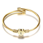 Women A-Z Initial Letter Love Heart Alphabet Name Cuff Bracelets - Moroveta