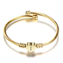 Cargar imagen en el visor de la galería, Women A-Z Initial Letter Love Heart Alphabet Name Cuff Bracelets - Moroveta