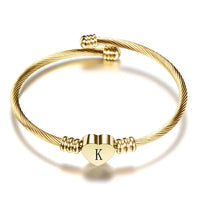 Women A-Z Initial Letter Love Heart Alphabet Name Cuff Bracelets - Moroveta