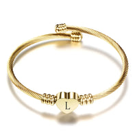 Women A-Z Initial Letter Love Heart Alphabet Name Cuff Bracelets - Moroveta