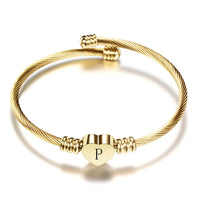 Women A-Z Initial Letter Love Heart Alphabet Name Cuff Bracelets - Moroveta