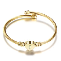Women A-Z Initial Letter Love Heart Alphabet Name Cuff Bracelets - Moroveta