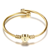 Women A-Z Initial Letter Love Heart Alphabet Name Cuff Bracelets - Moroveta