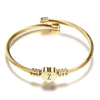 Women A-Z Initial Letter Love Heart Alphabet Name Cuff Bracelets - Moroveta