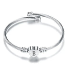 Women A-Z Initial Letter Love Heart Alphabet Name Cuff Bracelets - Moroveta