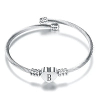 Women A-Z Initial Letter Love Heart Alphabet Name Cuff Bracelets - Moroveta