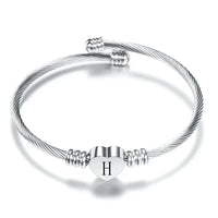 Women A-Z Initial Letter Love Heart Alphabet Name Cuff Bracelets - Moroveta