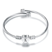 Women A-Z Initial Letter Love Heart Alphabet Name Cuff Bracelets - Moroveta
