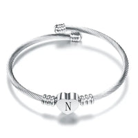 Women A-Z Initial Letter Love Heart Alphabet Name Cuff Bracelets - Moroveta