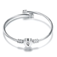 Women A-Z Initial Letter Love Heart Alphabet Name Cuff Bracelets - Moroveta