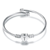 Women A-Z Initial Letter Love Heart Alphabet Name Cuff Bracelets - Moroveta