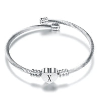 Women A-Z Initial Letter Love Heart Alphabet Name Cuff Bracelets - Moroveta