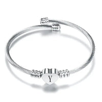 Women A-Z Initial Letter Love Heart Alphabet Name Cuff Bracelets - Moroveta