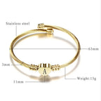 Women A-Z Initial Letter Love Heart Alphabet Name Cuff Bracelets - Moroveta