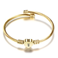 Women A-Z Initial Letter Love Heart Alphabet Name Cuff Bracelets - Moroveta