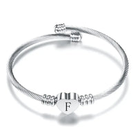Women A-Z Initial Letter Love Heart Alphabet Name Cuff Bracelets - Moroveta